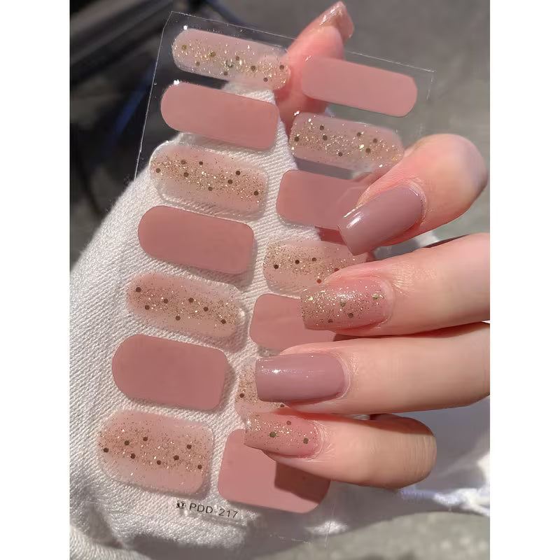 The Love Letter - Beige & Glitter Fully Cured Gel Nail Wraps
