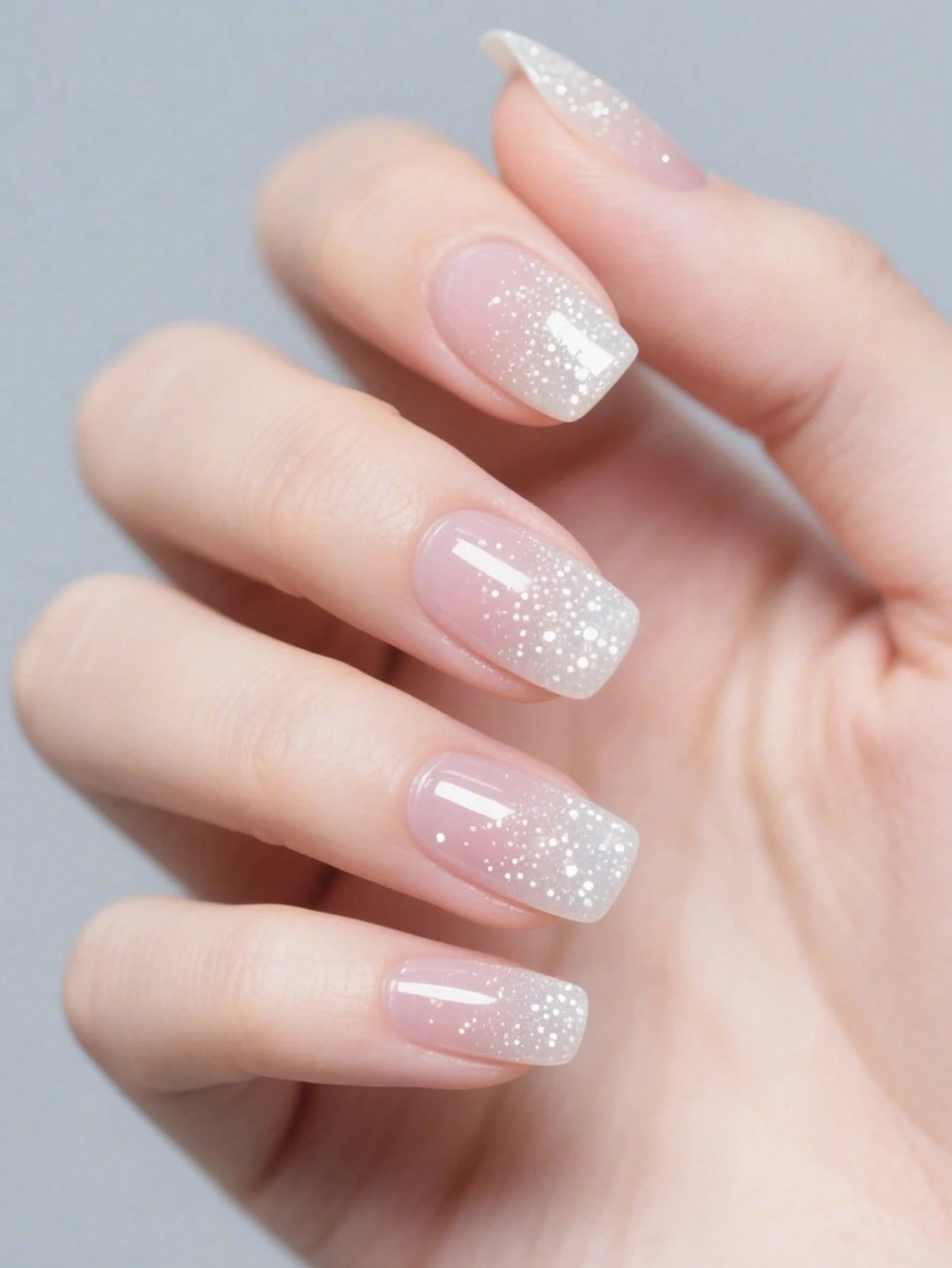 Stardust - Soft Pink-to-White Ombre with Delicate Glitter Semi-Cured Gel Nail Wraps