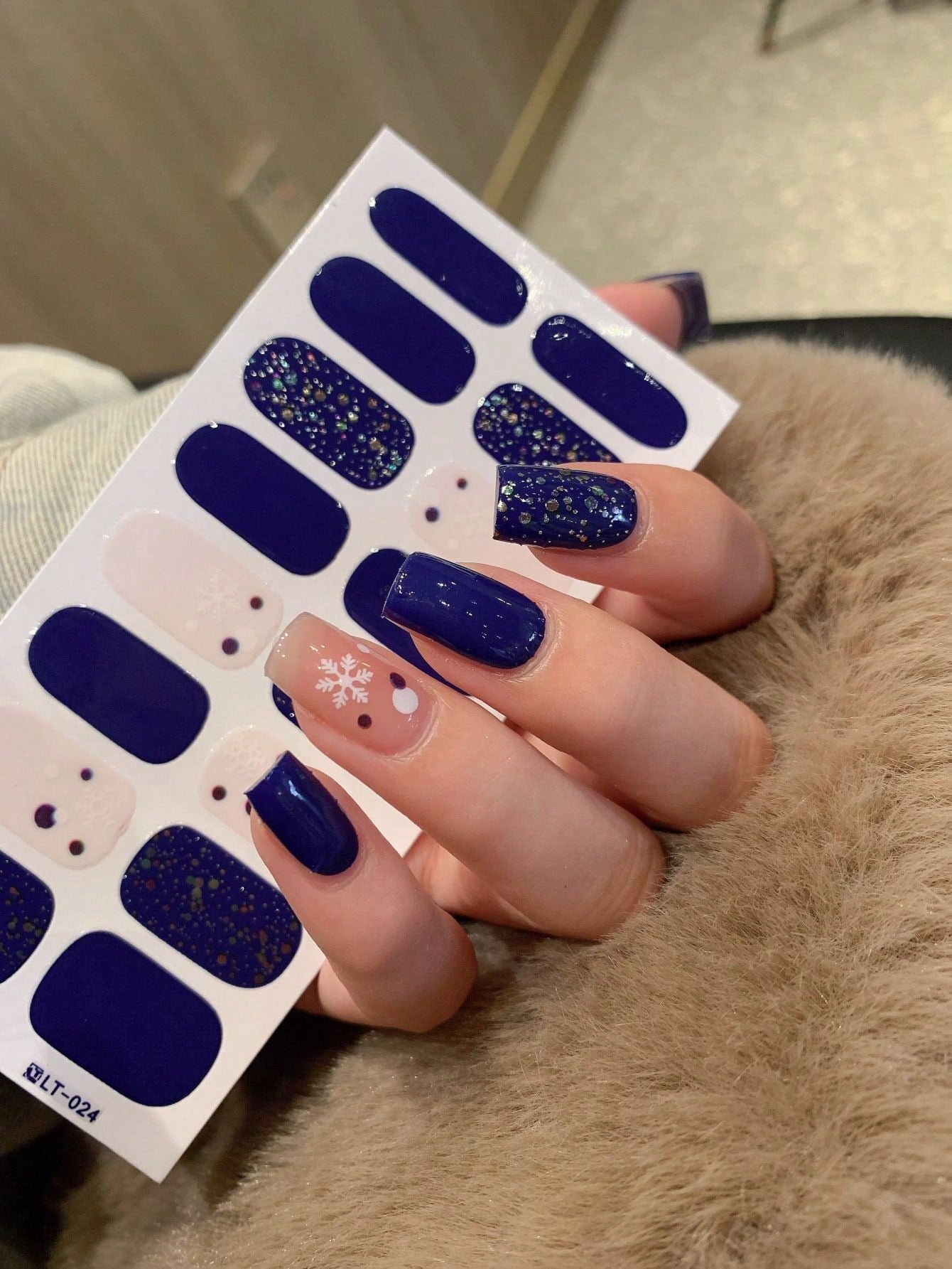 Midnight Blizzard - Deep Royal Blue, Galaxy-Like Glitter Fully Cured Gel Nail Wraps