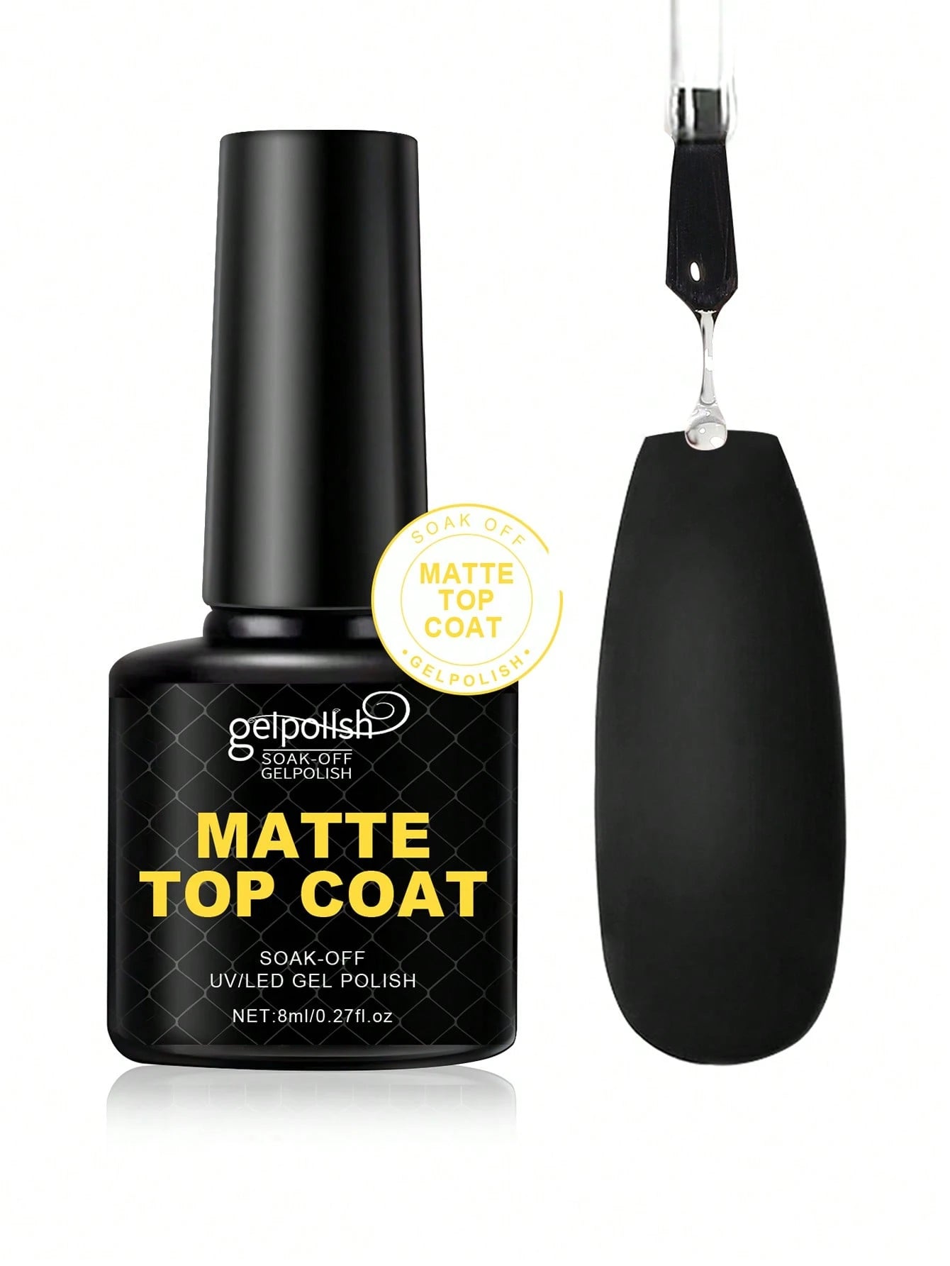 Matte Gel Nail Polish, Top Coat, No Wipe, Soak Off