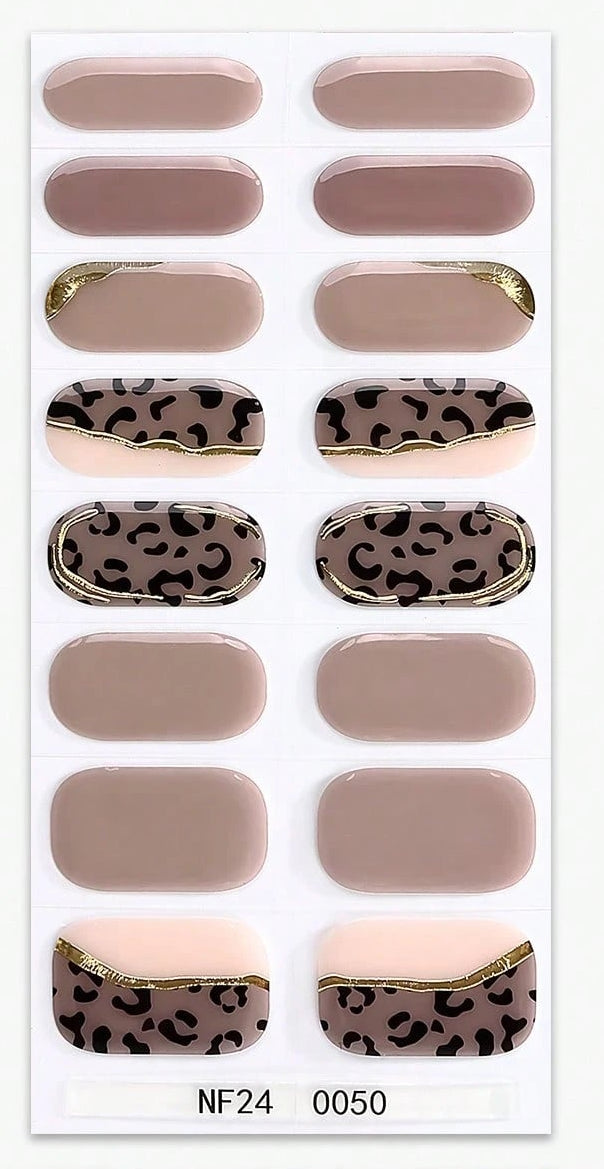 Call of the Wild - Soft Beige/Nude, Black Leopard Print Semi-Cured Gel Nail Wraps