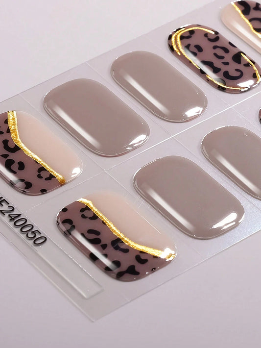 Call of the Wild - Soft Beige/Nude, Black Leopard Print Semi-Cured Gel Nail Wraps