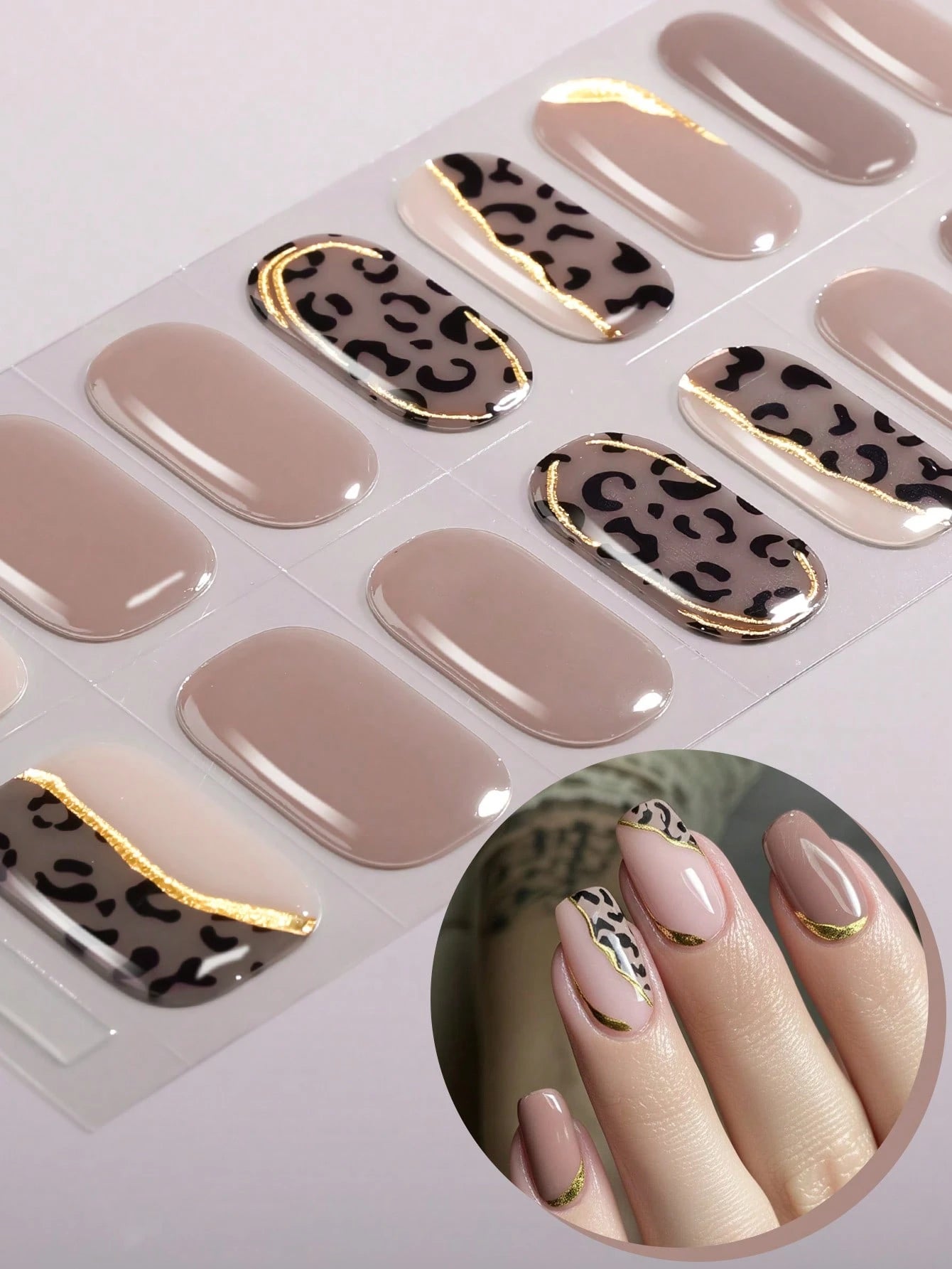 Call of the Wild - Soft Beige/Nude, Black Leopard Print Semi-Cured Gel Nail Wraps