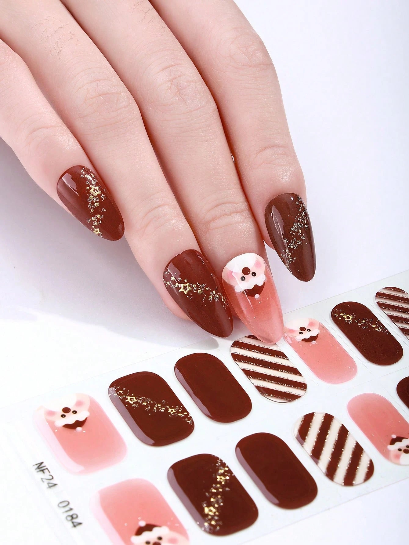 The Gingerbread Man - Chocolate Brown & White Candy Stripes Semi-Cured Gel Nail Wraps