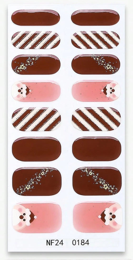 The Gingerbread Man - Chocolate Brown & White Candy Stripes Semi-Cured Gel Nail Wraps