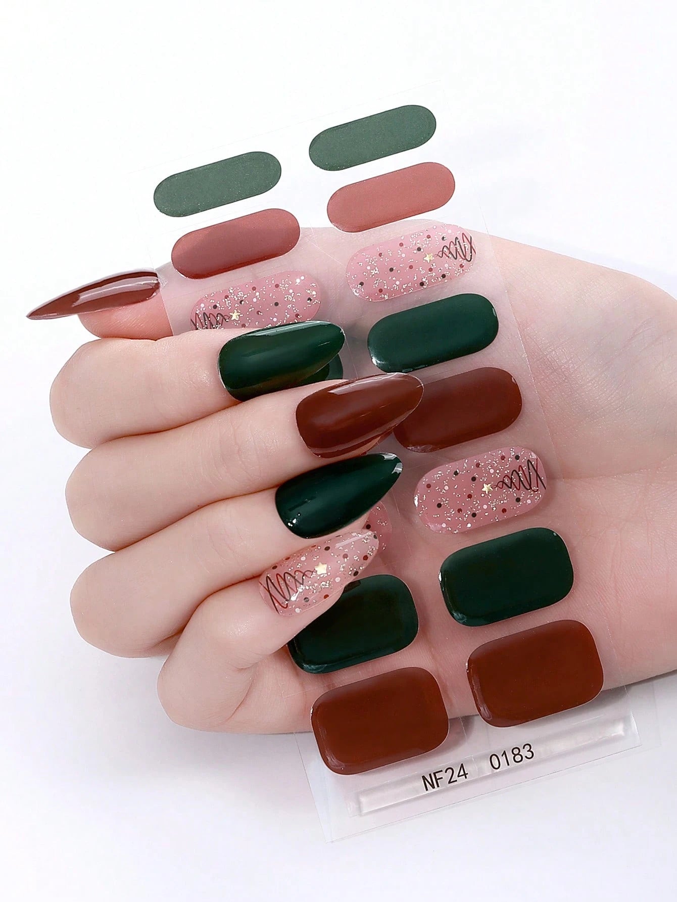 Into the Woods - Dark Forest Green, Chocolate Brown Semi-Cured Gel Nail Wraps (Copy)