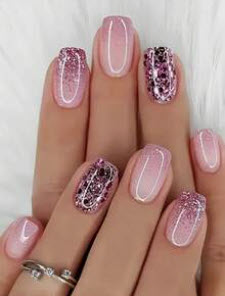 Rose in Bloom - Soft Pink Ombre Chunky Rose-Gold Glitter Semi-Cured Gel Nail Wraps