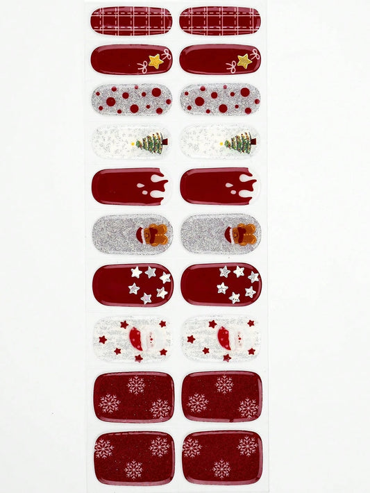 Yuletide Tales - Red White Christmas Semi-Cured Gel Nail Wraps